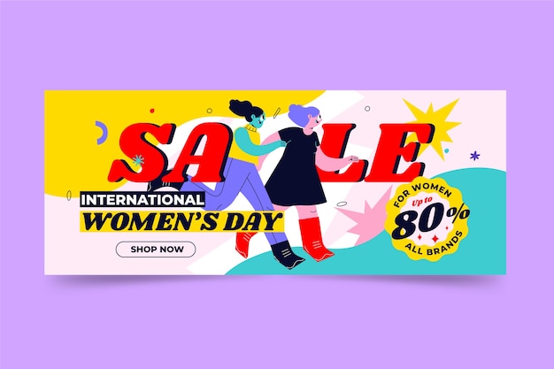 Flat international women's day sale horizontal banner