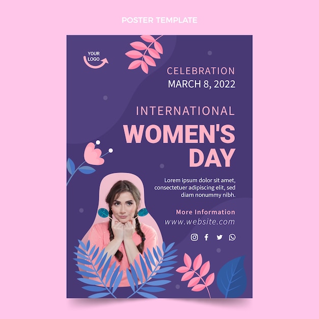 Flat international women's day vertical poster template