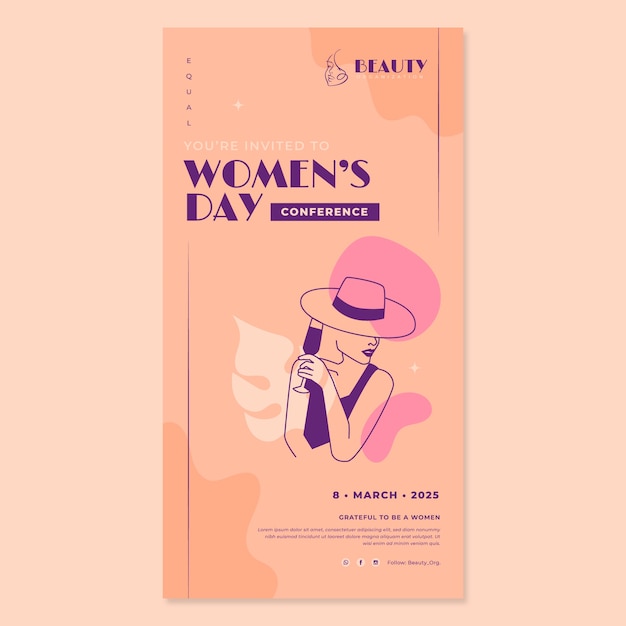 Вектор Плоский шаблон вертикального плаката международного женского дня