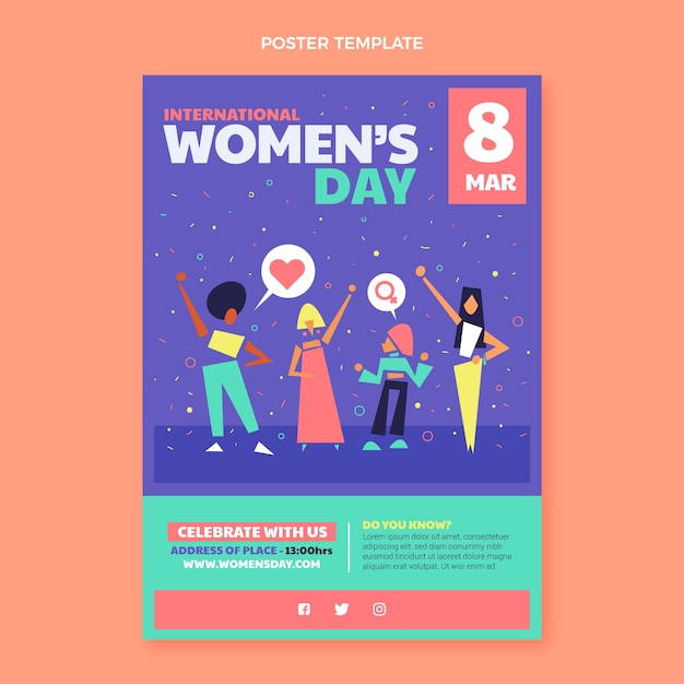 Flat international women's day vertical poster template