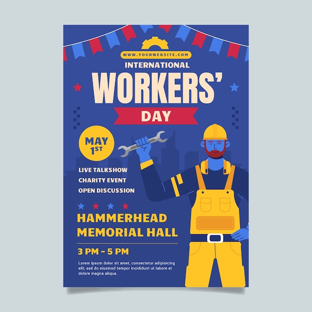 Flat international workers day vertical poster template