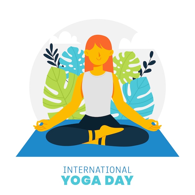 Flat international yoga day illustration