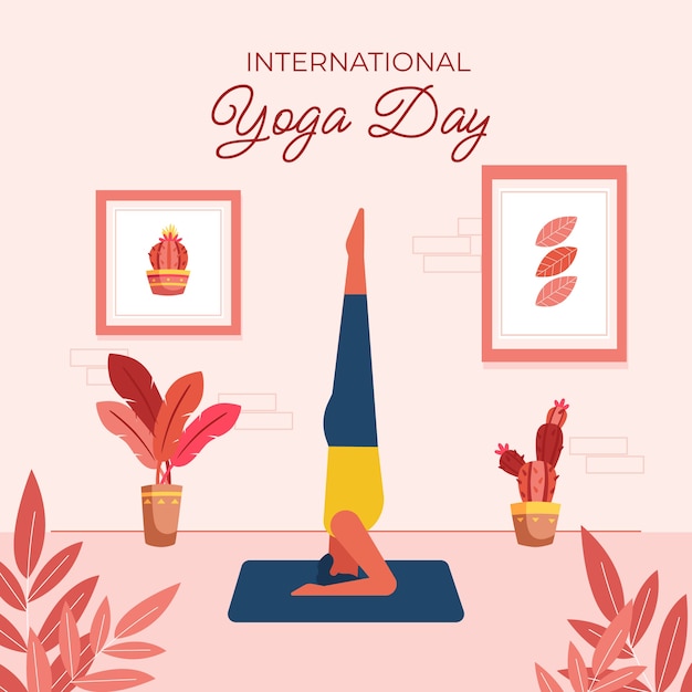 Flat international yoga day illustration