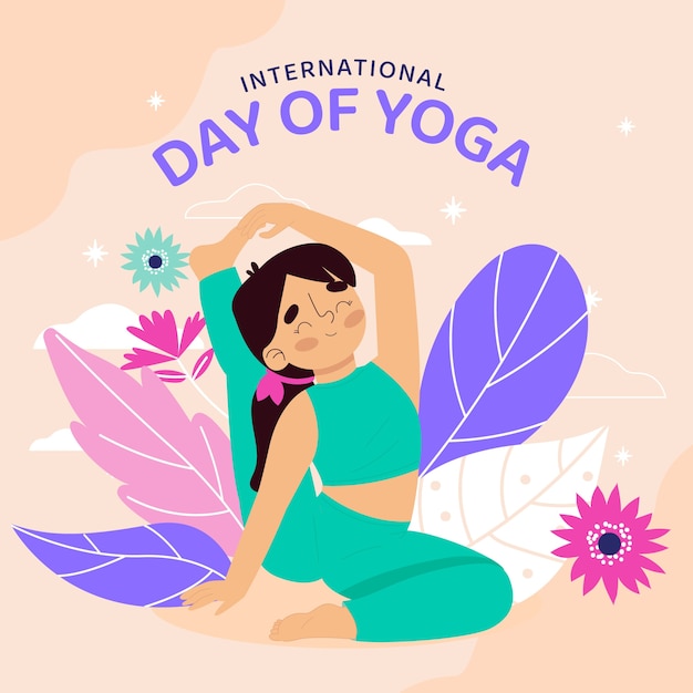 Flat international yoga day illustration