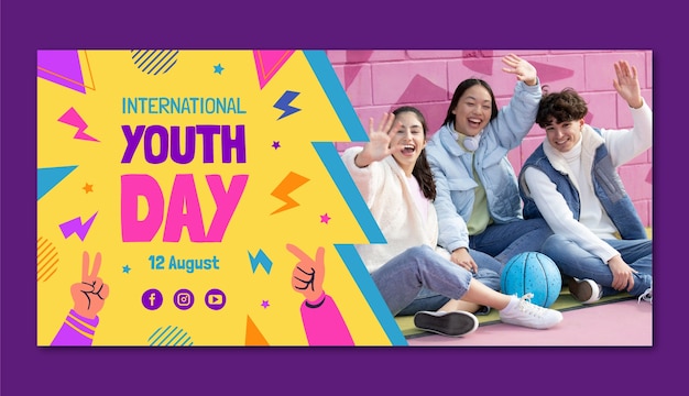 Flat international youth day horizontal banner template