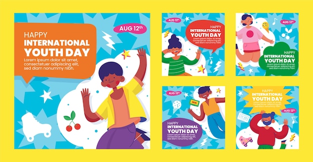 Flat international youth day instagram posts collection