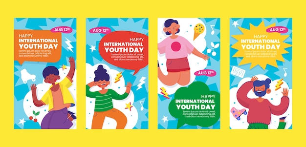 Flat international youth day instagram stories collection