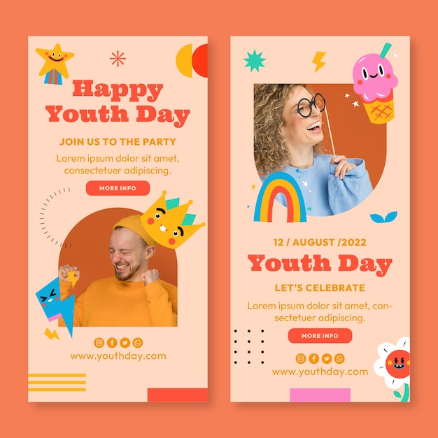 Flat international youth day vertical banners set