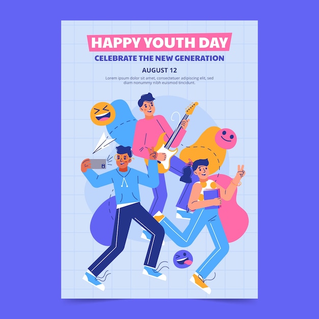 Vector flat international youth day vertical poster template