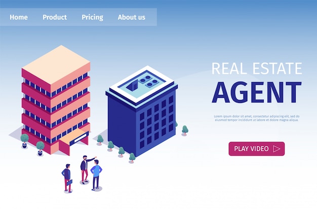 Vector flat is written real estate agent landing page