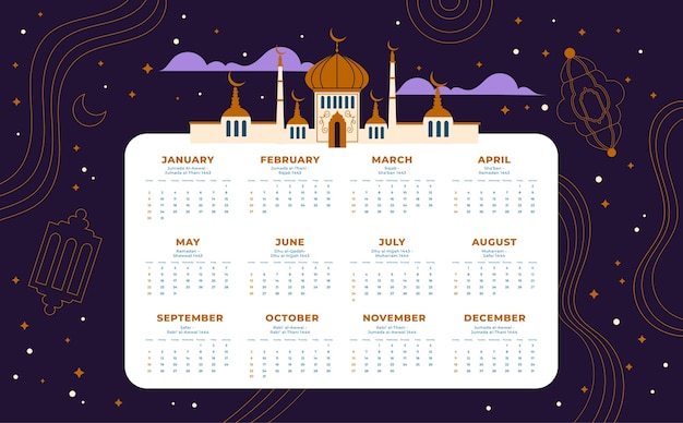Vector flat islamic calendar template