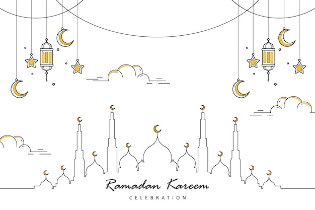 Flat islamic celebration line art design concept suitable for poster or banner design