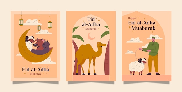 Flat islamic eid al-adha greeting cards collection