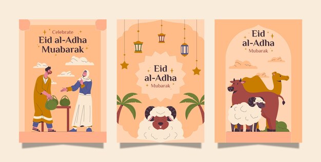 Vector flat islamic eid al-adha greeting cards collection