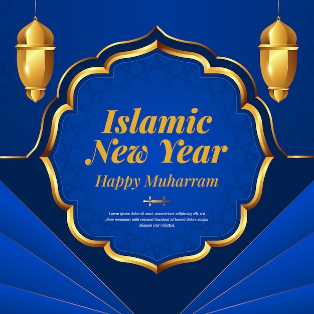 Illustrazione piatta del nuovo anno islamico con lanterne