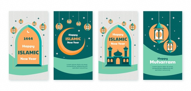 Collezione di storie di instagram di capodanno islamico piatto