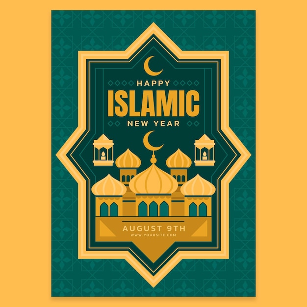 Vector flat islamic new year vertical poster poster