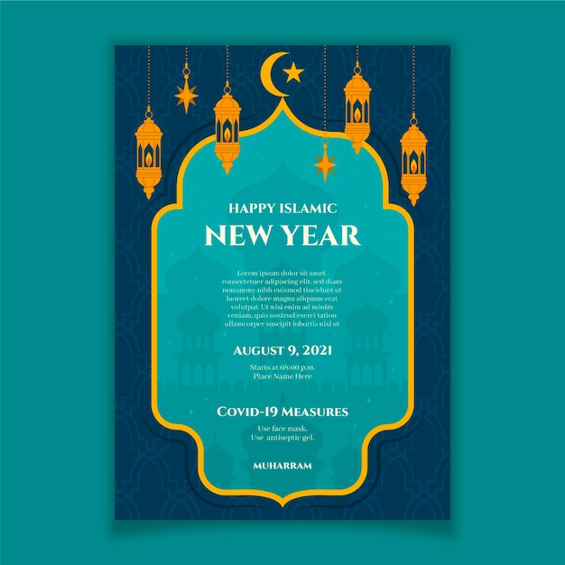 Flat islamic new year vertical poster template