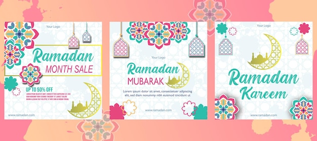 Плоский исламский шаблон поста в Instagram для Рамадана 01