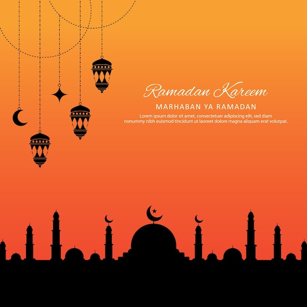 Piatto islamico ramadan kareem silhouette illustrazione