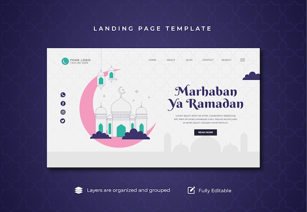 Flat islamic ramadan landing page template