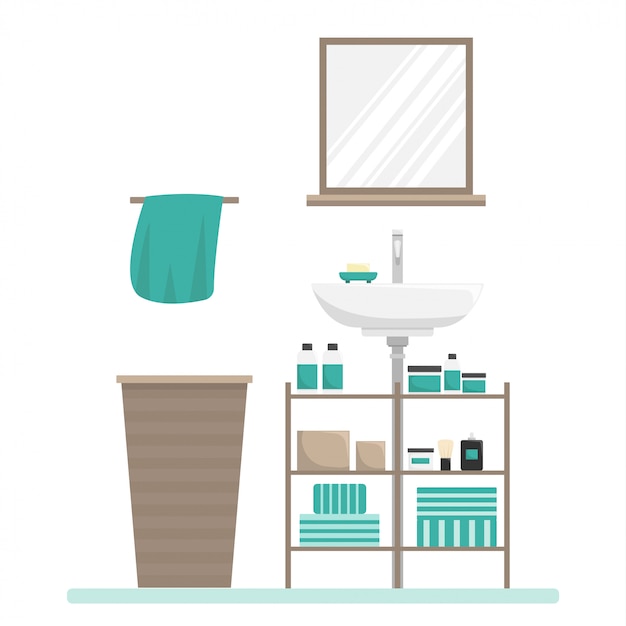 flat isolated illustration of a bathroom interior.