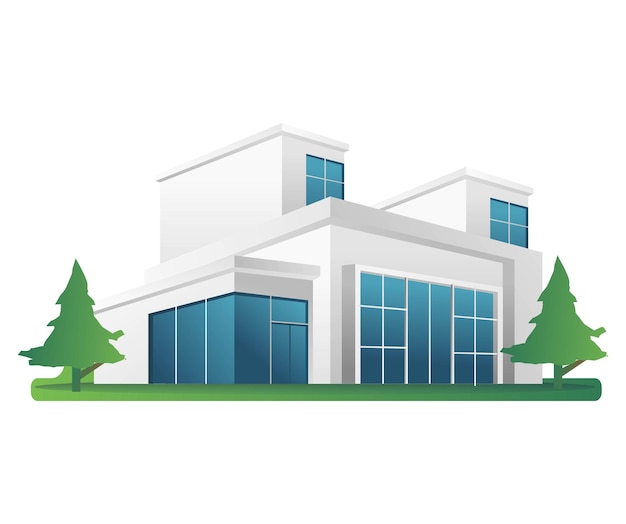 Flat isometric 3d illustration concept modern business office minimalist building