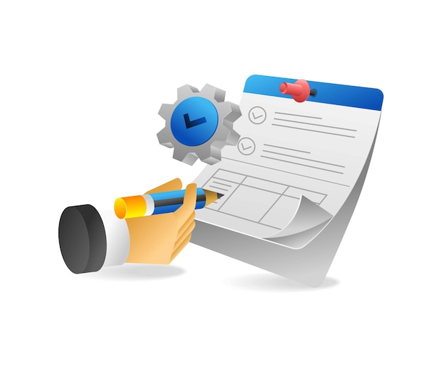 Flat isometric 3d illustration of the concept of the process of filling out a registration form