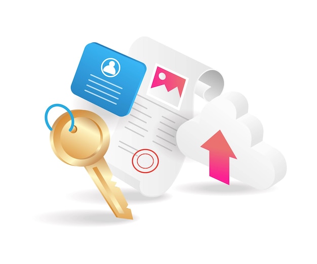 Vector flat isometric 3d illustration of confidential personal data in cloud server