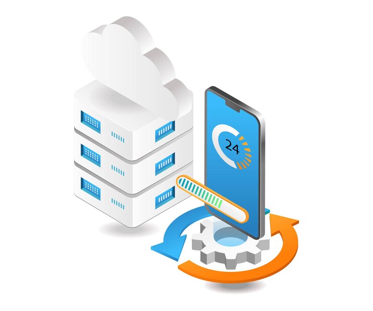 Vector flat isometric 3d illustration of maintenance process with smartphone