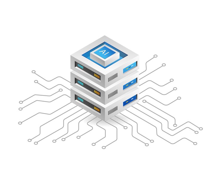 Vector flat isometric 3d illustration octopus network artificial intelligence cloud server data concept