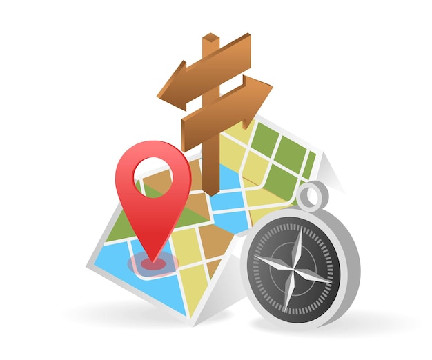 Flat isometric 3d illustration tourist travel map location