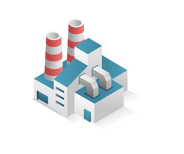 Плоская изометрическая концепция 3d иллюстрация современного заводского промышленного минималистического здания с большим газовым баллоном