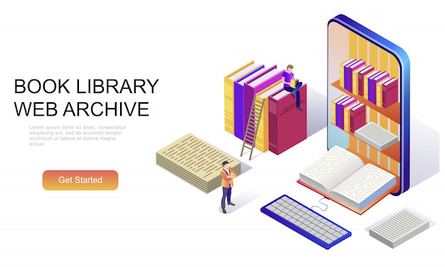 Vector flat isometric concept of book library