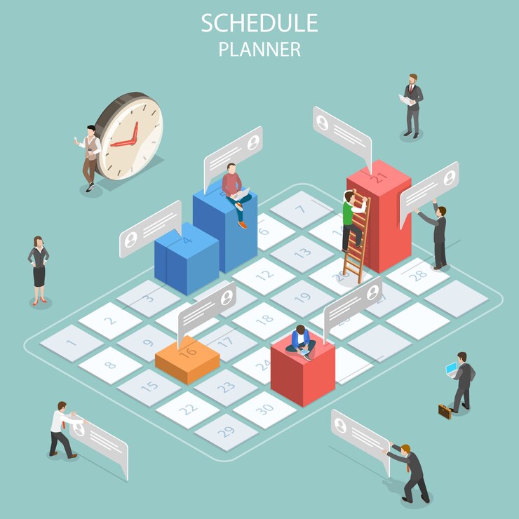 Vector flat isometric concept of business planning, schedule, meeting appointment, agenda, important date