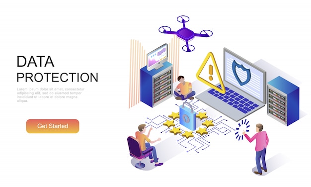 Vector flat isometric concept of data protection