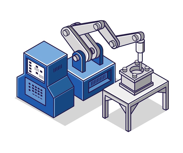 Flat isometric concept illustration advanced technology of cnc machining industry