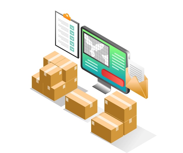 Informazioni sulla posizione di consegna dei dati dell'illustrazione isometrica piatta del concetto