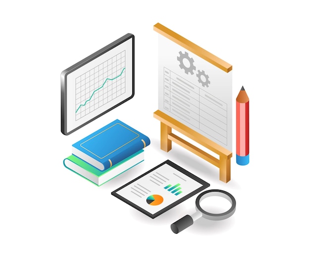 Flat isometric concept illustration database analyst on screen