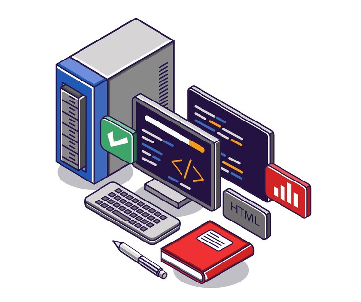 Vector flat isometric concept illustration html program data