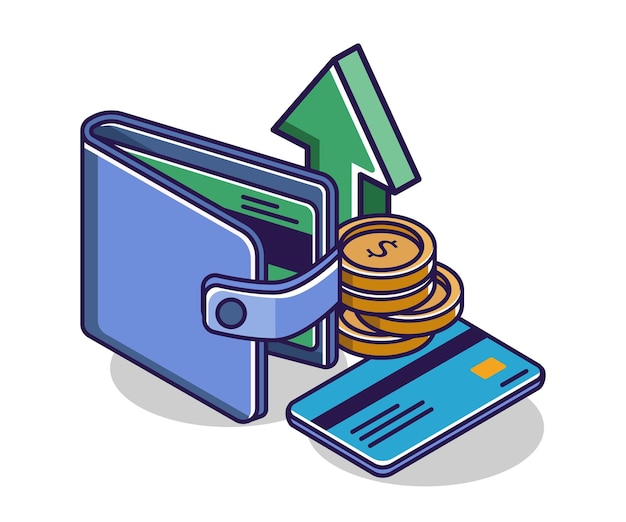 Flat isometric concept illustration Improved money storage in wallet