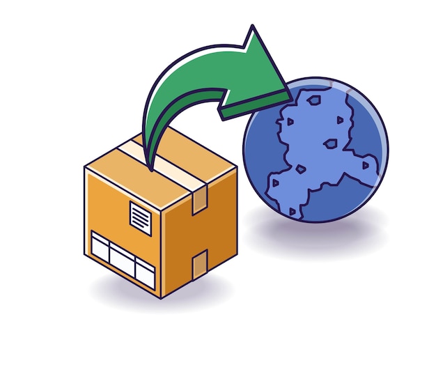 flat isometric concept illustration international package box delivery