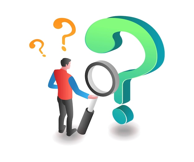 flat isometric concept illustration men looking for solutions to business problems