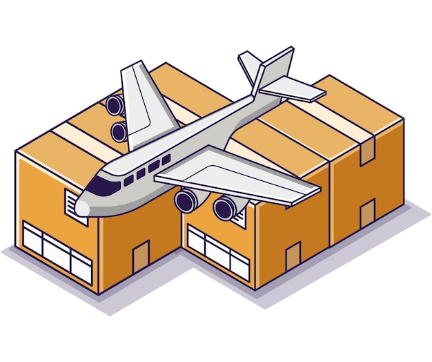 Vector flat isometric concept illustration ship goods by air