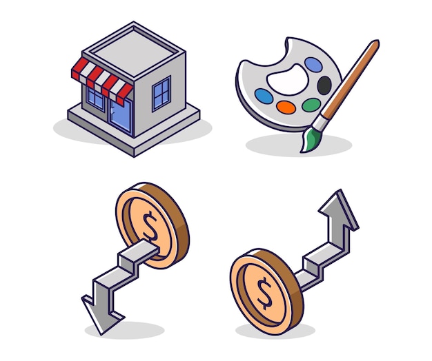 Flat isometric concept illustration shopping business creative icon set bundle