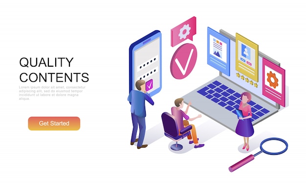 Vector flat isometric concept of quality content