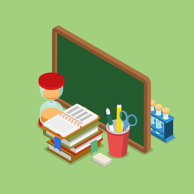 Flat isometric education knowledge school college university concept