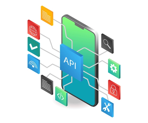 Flat isometric illustration concept api application network