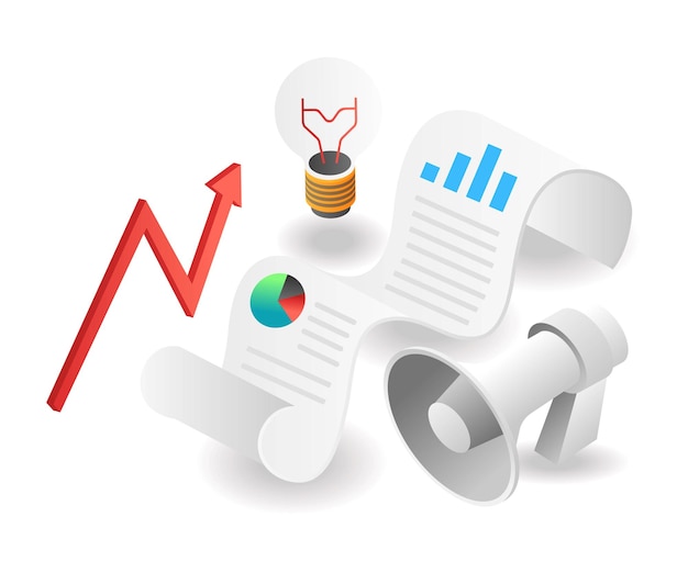 Flat isometric illustration concept Data analysis idea campaign on paper