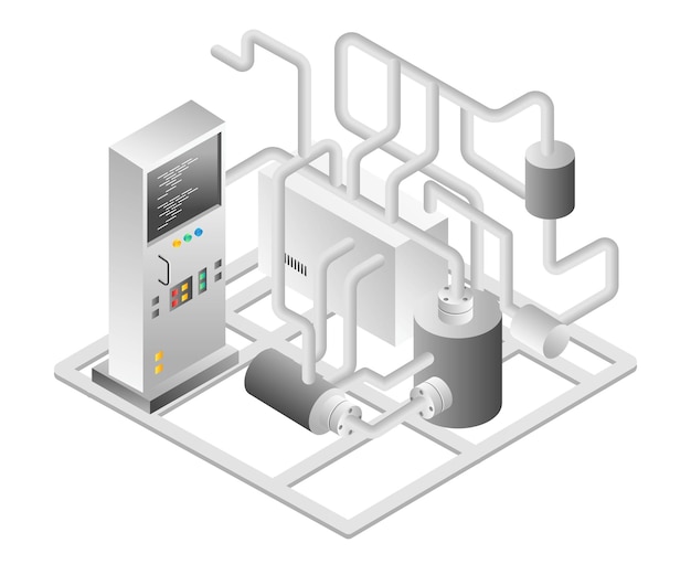 Vector flat isometric illustration concept factory industrial machine with pipeline